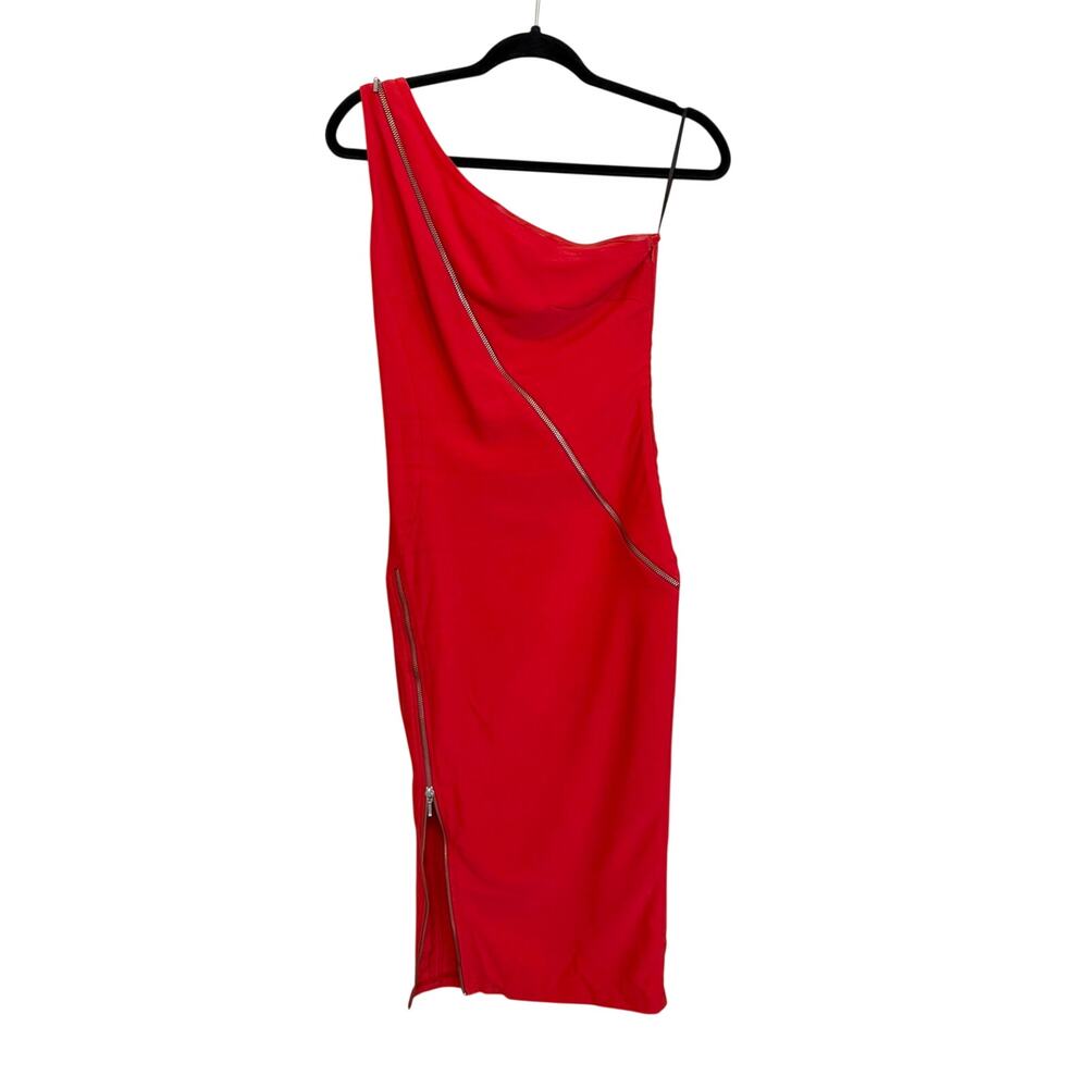 AJ Boudoir Bodycon One Shoulder Dress S Red Midi Party Cocktail Evening Holiday